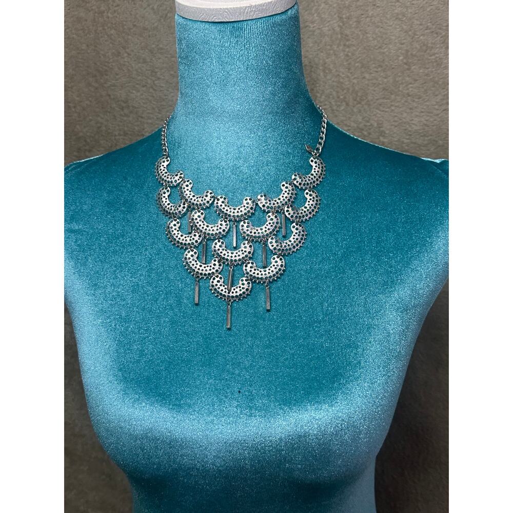 Vintage Sarah Cov Silver Tone Bib Necklace Statement Mod Jewelry